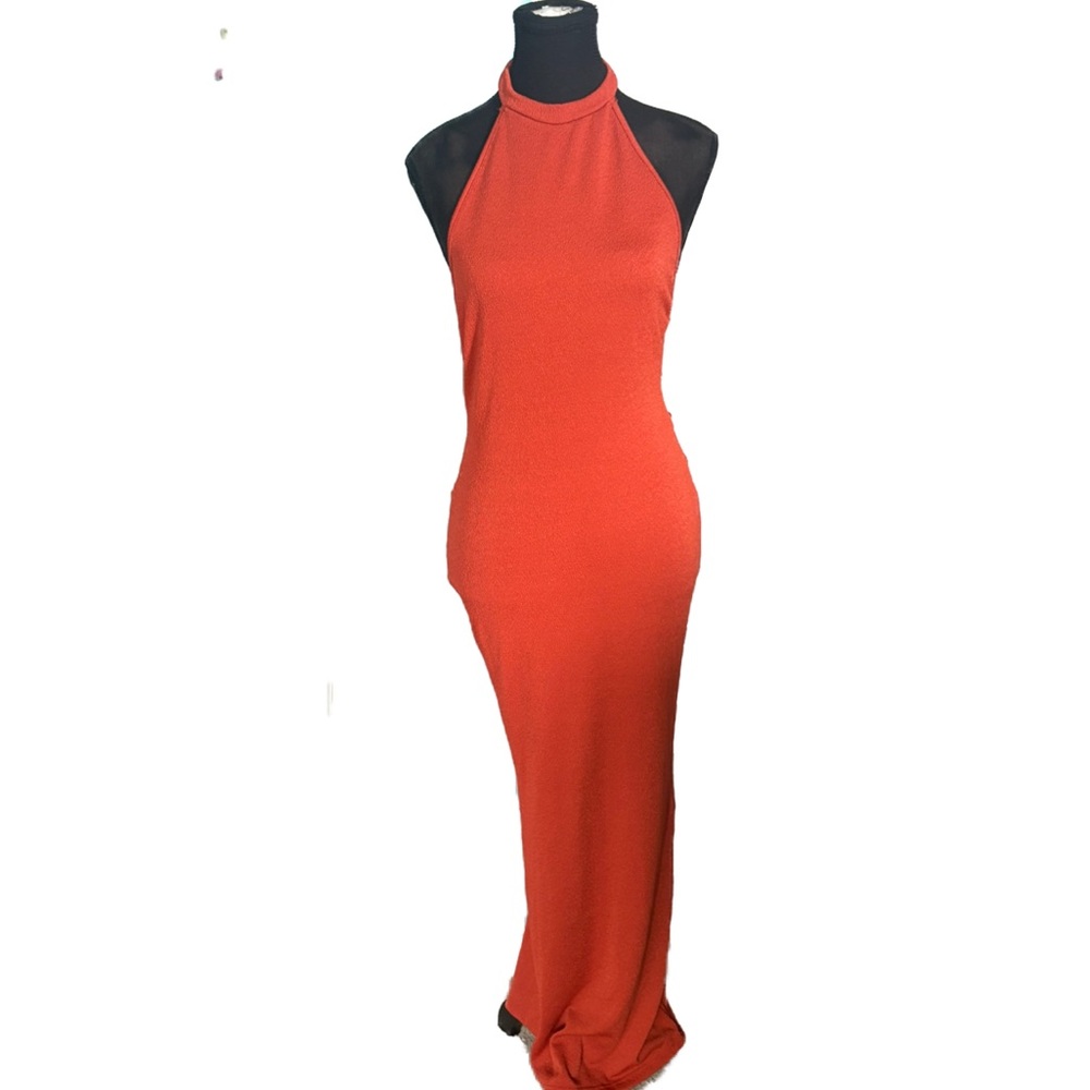 SHEIN Vibrant Orange Backless Maxi Dress